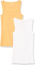 Essentials Women's Slim Fit Square Neck Tank, Pack of 2